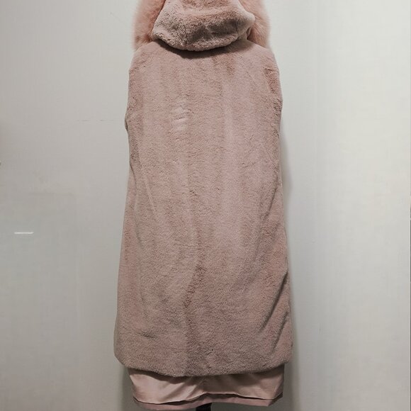 New FAUX Rex Rabbit Lapin Fur-Lined Parka Coat Jacket No Mink Fox Raccoon Pink M - Picture 4 of 5